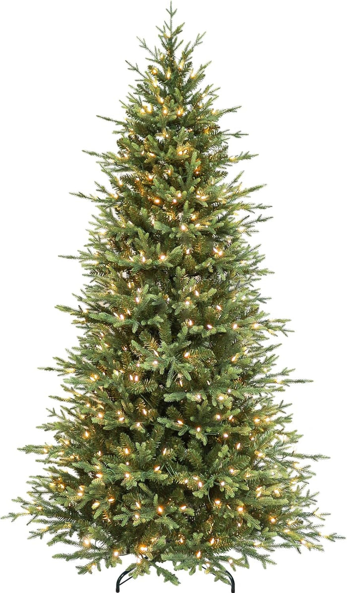 Hykolity 9 ft Prelit Snow Flocked Christmas Tree with 600 Warm White LED Lights, 5149 PE&PVC Branch Tips, Metal Stand and Hinged Branches