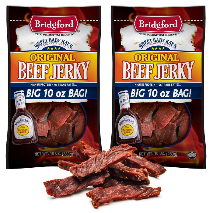 Bridgford Sweet Baby Ray’s Beef Jerky Original 10 oz Pack of 3 - High Protein Healthy Snacks for Your Dietary Preferences - Ready-to-Eat Beef Jerky for On-the-Go Snacking and Busy Lifestyles