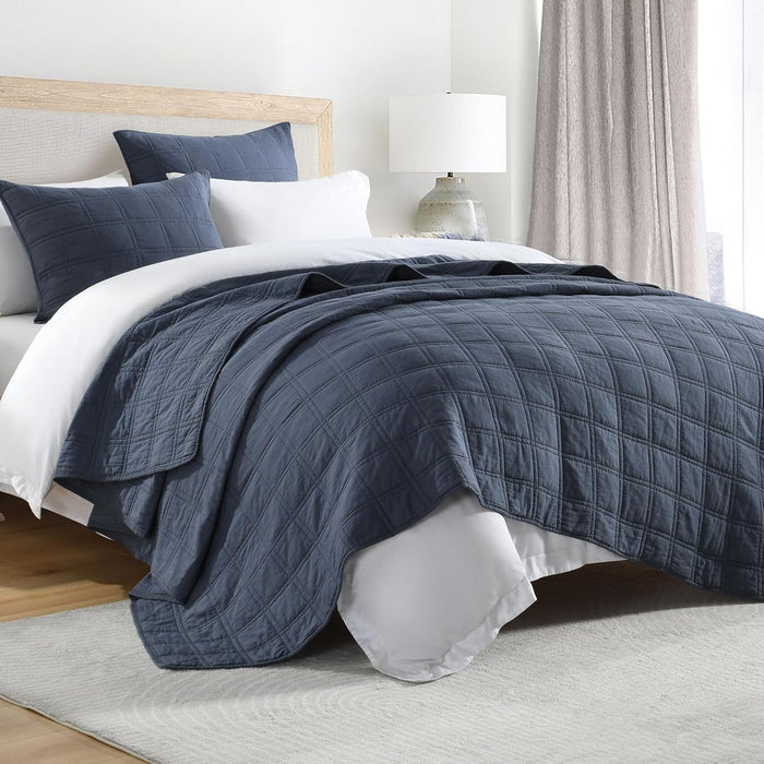 HORIMOTE HOME 100% Cotton Quilt Set Queen Size, Charcoal Pre-Washed Bedspreads Coverlet Set in Geometric Pattern, Cozy Lightweight Stitching Decorative Bedding Cover with 2 Shams for All Season