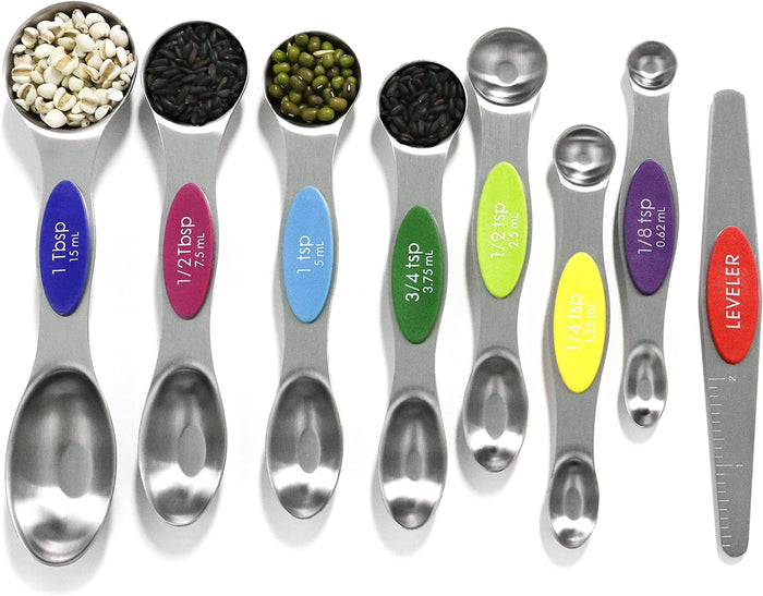 Magnetic Measuring Spoons Set Stainless Steel with Leveler-9pcs Stackable Measuring Cups for Baking-Measuring Cups and Spoon Set Kitchen Gadgets Apartment Essentials Fits in Spice Jars
