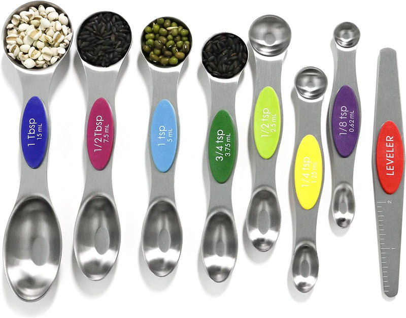 Magnetic Measuring Spoons Set Stainless Steel with Leveler-9pcs Stackable Measuring Cups for Baking-Measuring Cups and Spoon Set Kitchen Gadgets Apartment Essentials Fits in Spice Jars