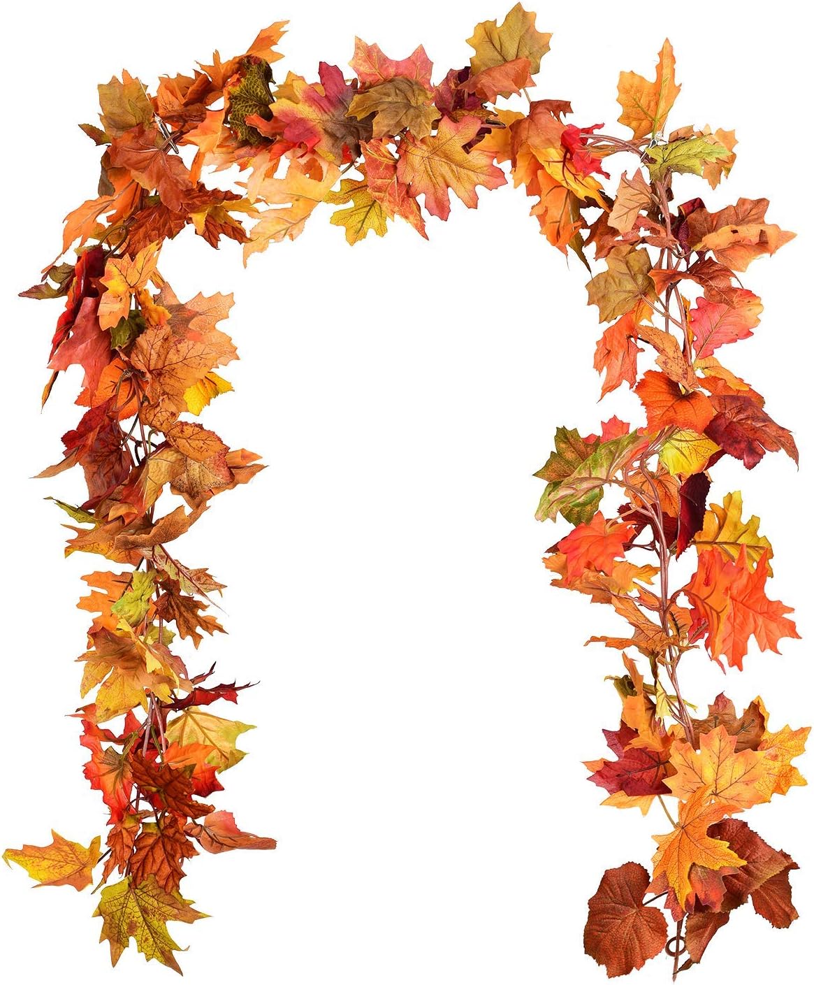 DearHouse 2 Pack Fall Maple Leaf Garland - 5.9Ft/Piece Hanging Vine Artificial Autumn Foliage for Thanksgiving, Home, Wedding, Fireplace, Party, Christmas Decor (Light Orange)