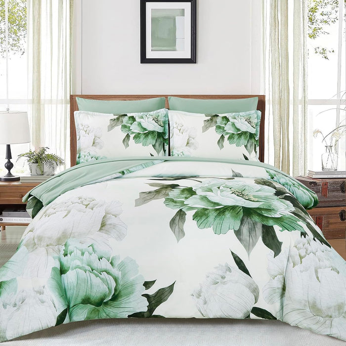 Dobuyly Pink and Grey Comforter Set Queen Size 7 Piece Bed in a Bag, Floral Printed on Gray Comforter Set with Sheets, Soft Microfiber Botanical Complete Bedding Set for All Season