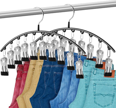 Legging Organizer for Closet, Sturdy Yoga Pants Hangers Set 2 Pack/10 Clips Holds 20 Leggings, Compact Hanging Closet Organizer Rubber Protected Garment Racks & Space Savers, Black