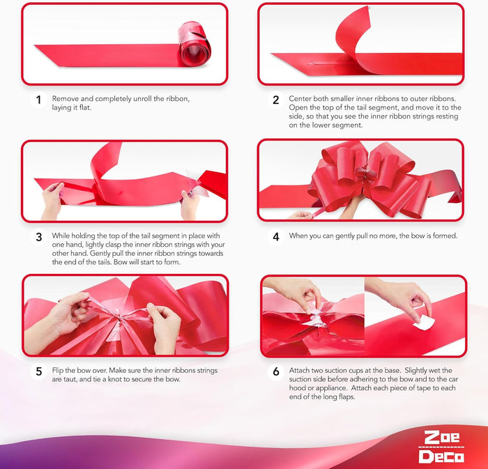 Zoe Deco - Big Car Bow - Red, 30 Inch - Giant Car Bow for Birthday, Christmas, Wedding Reception, Surprise Party - Large Gift Wrapping for Huge Present