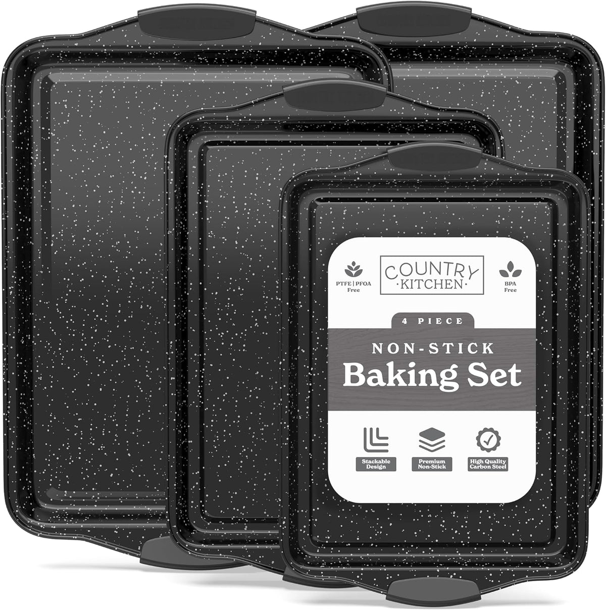 Country Kitchen Nonstick Stackable Bakeware Set - Durable, Easy Release Baking Set, Black, 10 Pcs
