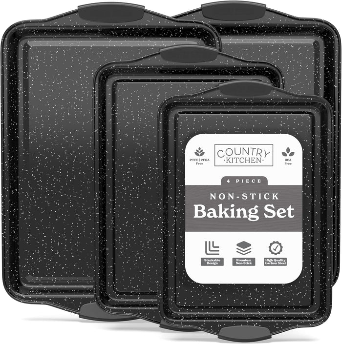 Country Kitchen Nonstick Stackable Bakeware Set - Durable, Easy Release Baking Set, Black, 10 Pcs