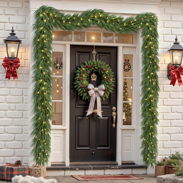 9ft Artificial Christmas Garland with Lights, Real Touch Norfolk Pine Garland - Pine Garlands, Green Christmas Garland for Mantle, Table, Fireplace, Indoor, Outdoor Christmas Decorations