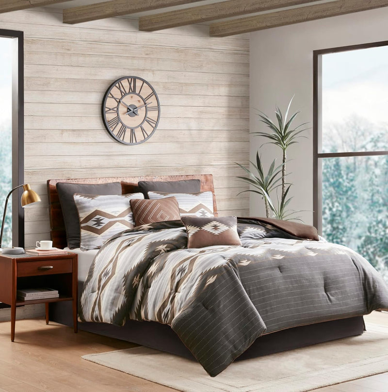 Woolrich Rustic Lodge Cabin Comforter Set - All Season Down Alternative Warm Bedding Layer and Matching Shams, Oversized Queen, Perry, Denim Blue