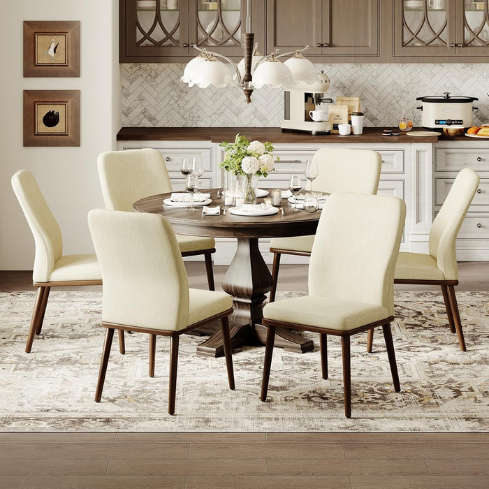 Modern Dining Chairs Set of 4, Upholstered Kitchen Chairs with High Back, Padded Fabric Dining Room Chair with Solid Wood Legs for Restaurant/Cafe/Home, Beige