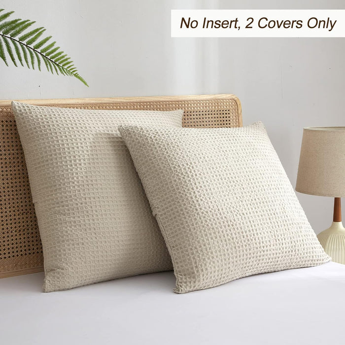 PHF Ultra Soft Summer Waffle Beeding Set- Linen Euro Shams and Blanket