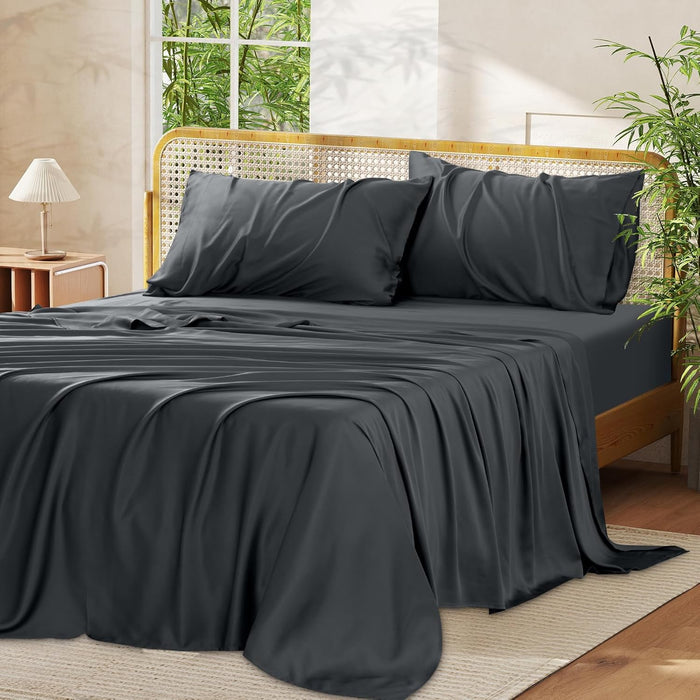 King Sheet Set, 100% Rayon Derived from Bamboo, 4-Piece, 16 Inch Deep Pockets, Cooling Sheets for King Size Bed Set, Breathable & Silky Soft, Hotel Bedding Sheets & Pillowcases, Baby Blue