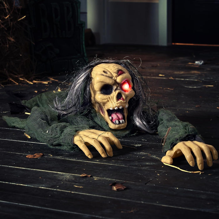 JOYIN Halloween Outdoor Decoration Zombie Groundbreaker, Outside Halloween Graveyard Decor, Zombie Prop with Creepy Sound and Glowing Eyes, Scary Groundbreaker Decorations for Lawn Yard Haunted House
