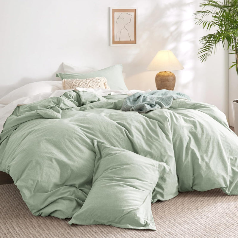 Bedsure Comforter Set Queen Size Grayish Olive Green - Cotton Fabric with Microfiber Inner Fill, Queen Comforter Set for All Seasons, 3 Pieces, 1 Comforter (90"x90") and 2 Pillow Cases (20"x26")