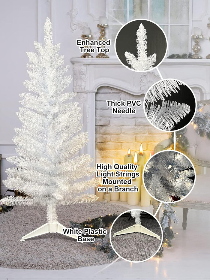 Kadunmina 4FT Artificial Christmas Tree with Stand Small White Lighted Xmas Tree 122 Branch Tips for Indoor
