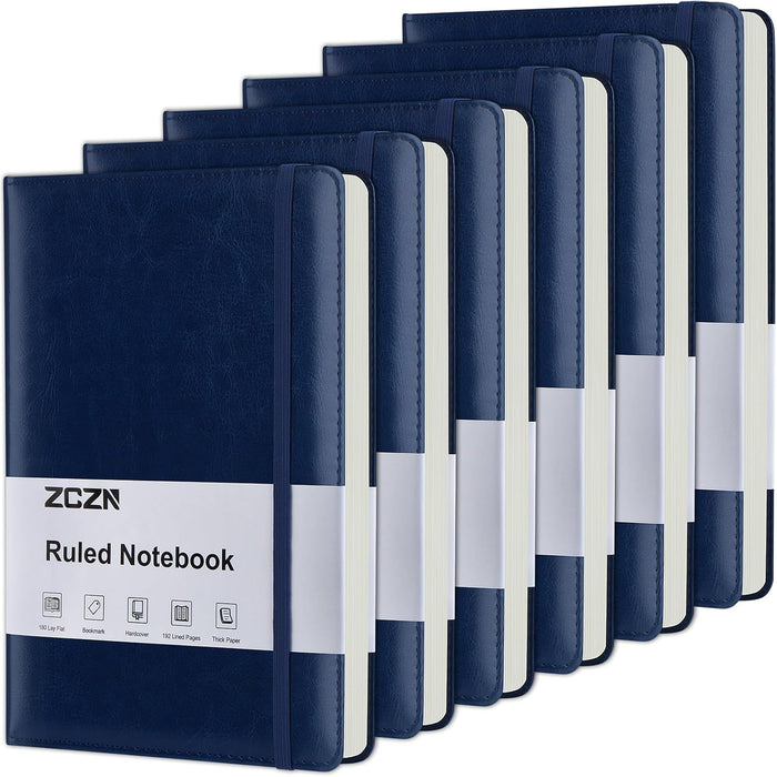 ZCZN Lined Journal Notebooks for Work, 5.5x8.3 in, 192 Pages, Hardcover Leather A5 Journals for Writing, Diary & Travel, College Ruled Journaling Notebooks for School, Office, Home (Black*6)