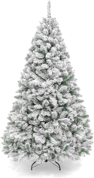 Best Choice Products Artificial Christmas Tree, 6ft Unlit Snow Flocked Design Pine Tree, Full Appearance Snowy w/Easy Assembly, Metal Stand