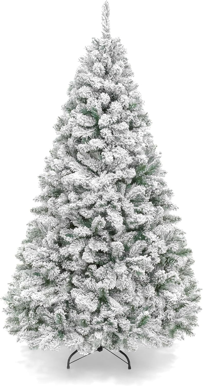 Best Choice Products Artificial Christmas Tree, 6ft Unlit Snow Flocked Design Pine Tree, Full Appearance Snowy w/Easy Assembly, Metal Stand