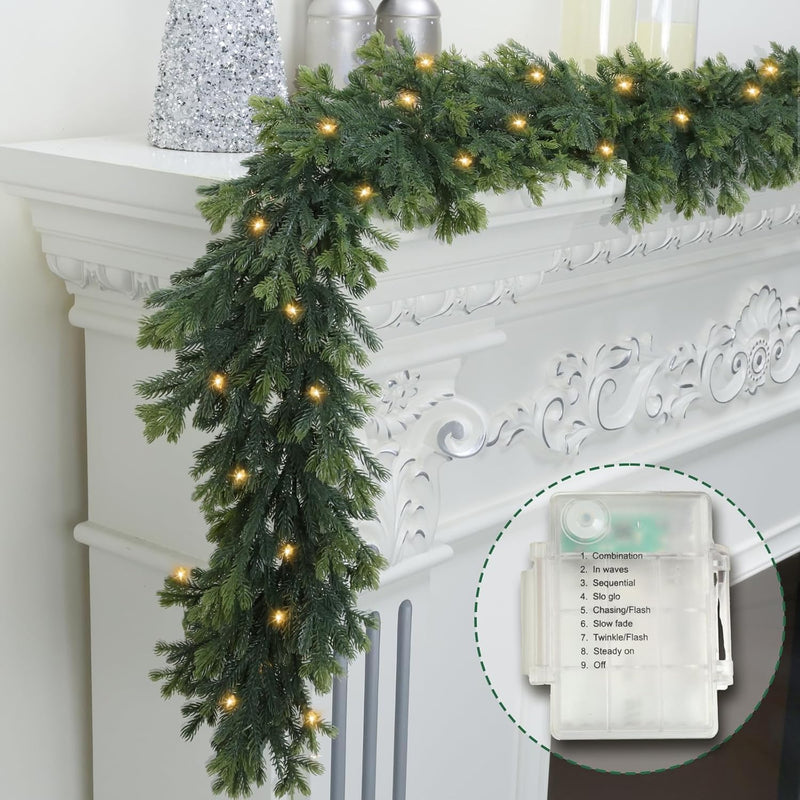 6 Ft Christmas Pine Garland - Artificial Pine Greenery Garland with Lights for Christmas Table Fireplace Wall Home Decoration