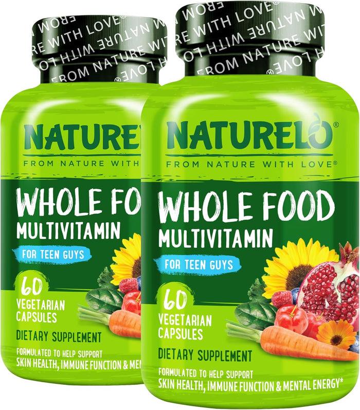 NATURELO Teen Multivitamin - Whole Food Multivitamin for Teenage Boys - Minerals Supplement for Active Kids - with Plant Extracts - Non-GMO - Vegan & Vegetarian - 60 Capsules