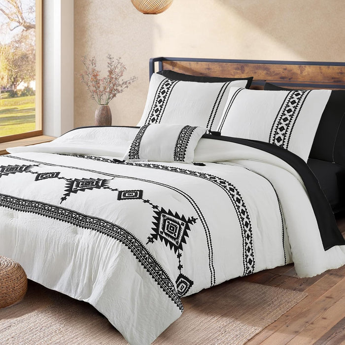 MaiRêve Burnt Orange Embroidery Comforter Set King Size - 7 Pieces, Farmhouse Western Bedding Sets All Season, Boho Bed in A Bag King with Sheets, Comforters, Pillowcases & Shams