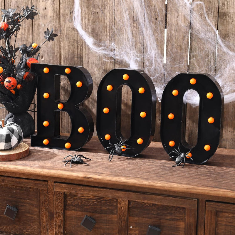Halloween Decorations-3 LED Marquee Light up Letters "BOO" Sign Halloween Decor for Kitchen Tabletop Fireplace Mantel Party Indoor