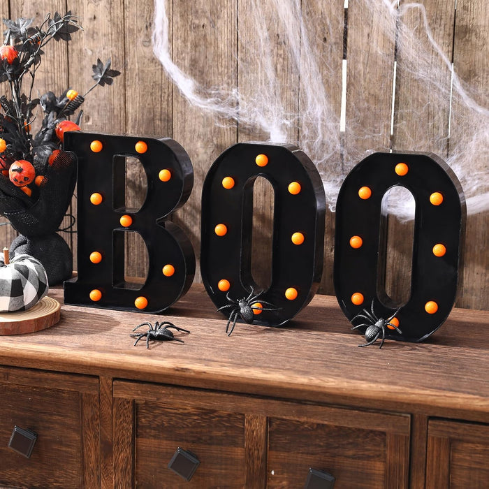 Halloween Decorations-3 LED Marquee Light up Letters "BOO" Sign Halloween Decor for Kitchen Tabletop Fireplace Mantel Party Indoor