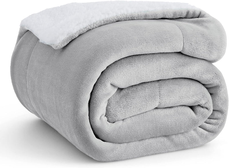 Bedsure GentleSoft Sherpa Fleece Throw Blanket for Couch - Thick and Warm Christmas Blanket for Winter, Soft Fuzzy Plush Throw Gifts for Women and Men, Grey, 50x60 Inches