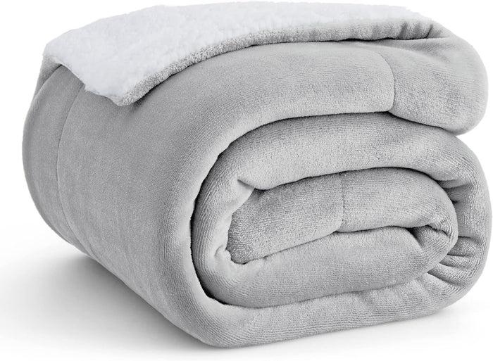 Bedsure GentleSoft Sherpa Fleece Throw Blanket for Couch - Thick and Warm Christmas Blanket for Winter, Soft Fuzzy Plush Throw Gifts for Women and Men, Grey, 50x60 Inches