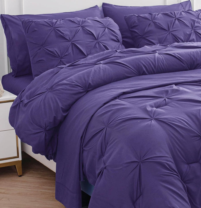LANE LINEN White Comforter Set with Sheets, 7 Piece Bed in a Bag Queen Size, Pintuck Queen Bed Set, Ultra Soft Bedding Queen Size with Down Alternative Comforter, Sheets, Pillowcases & Shams - White