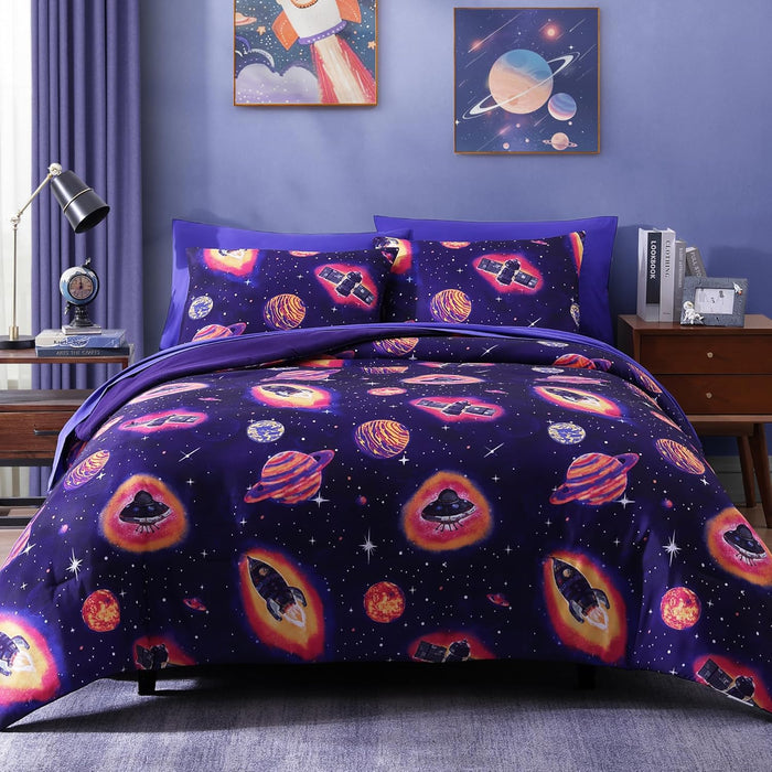 Twin Comforter Set for Boys-5 Pieces Sports Ball Games Glow in The Dark Twin Bedding Sets for Kids, Ultra Soft Bed in A Bag with Sheets