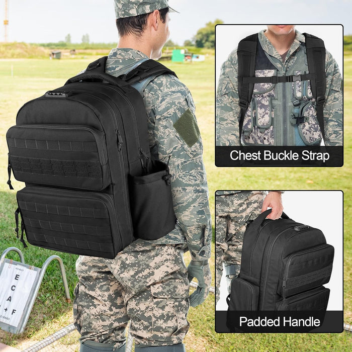 Tactical Pistol Backpack for 4 Handguns and 12 Mags, Gun Range Backpack with TSA Lock and Padded Shoulder Straps, Black