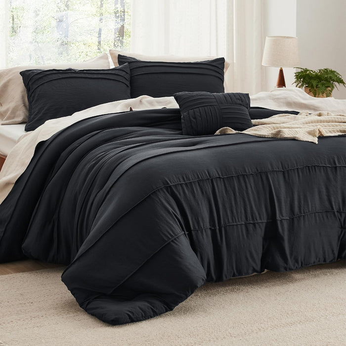 Bedsure Queen Comforter Set - 4 Pieces Pinch Pleat Bed Set, Beige Boho Bedding for All Season, 1 Soft Comforter, 2 Pillowcases, 1 Decorative Pillow