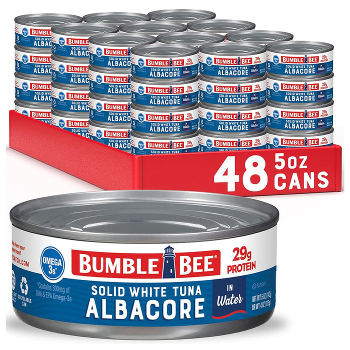 Bumble Bee Solid White Albacore Tuna in Water, 5 oz Can (Pack of 4) - Wild Caught Tuna - 29g Protein per Serving, High in Omega-3s - Non-GMO Project Verified, Gluten Free, Kosher