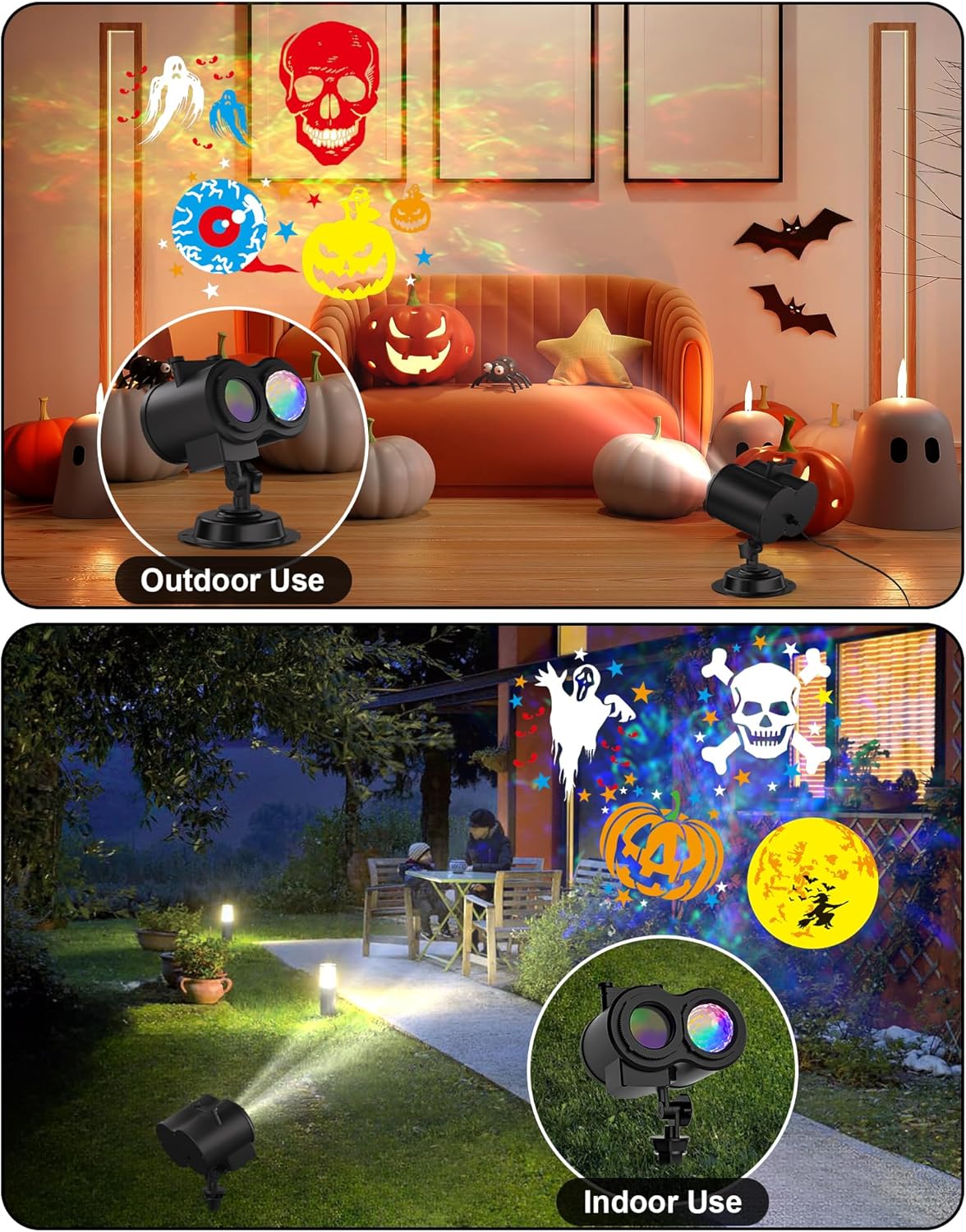 COOLWUFAN Halloween Christmas Projector Lights Outdoor, 2025 Upgrade 2-in-1 Holiday Projector Lights, 30 HD Effects (20 Slides) Projection Light for Xmas Halloween Party Garden Yard Decor