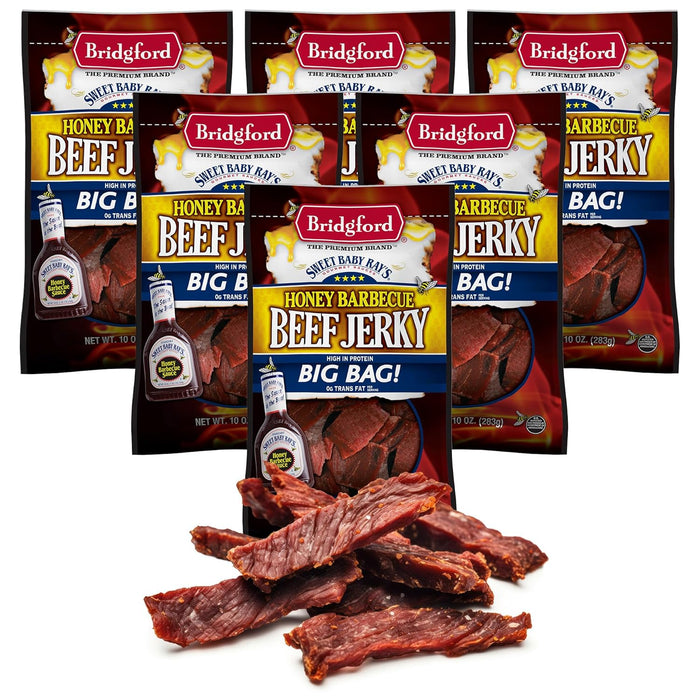 Bridgford Sweet Baby Ray’s Beef Jerky Original 10 oz Pack of 3 - High Protein Healthy Snacks for Your Dietary Preferences - Ready-to-Eat Beef Jerky for On-the-Go Snacking and Busy Lifestyles