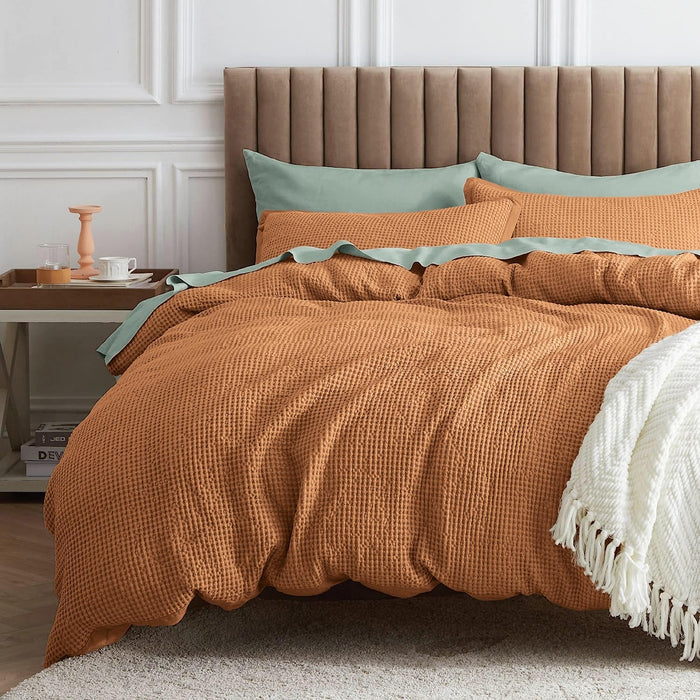 Bedsure Waffle Comforter Set Queen, Khaki Soft Bedding, Waffle Weave Bed Set, 3 Pieces, 1 Comforter (90"x90") and 2 Pillow Shams, Cotton Shell and Polyester Lining for All Seasons