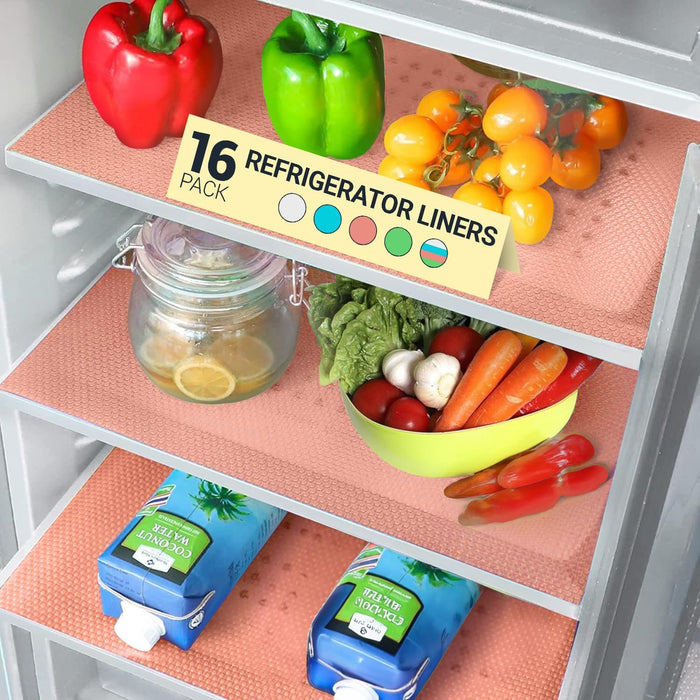 Refrigerator Liners for Shelves (12 Pack) by Linda’s Essentials - Non-Adhesive Shelf or Drawer Liner, BPA-Free Fridge Mats for Kitchen & Cabinets, Easy to Clean, Ideal Household Essentials (Blue)
