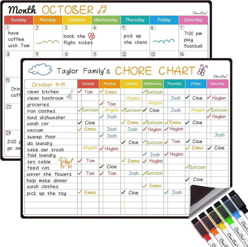 Magnetic Dry Erase Monthly Calendar Set - 14.5"x11" Monthly and Weekly Calendar, 6.5"x8.5" List Board for Fridge - 6 Extra Fine Point Markers Included - Shipped Flat