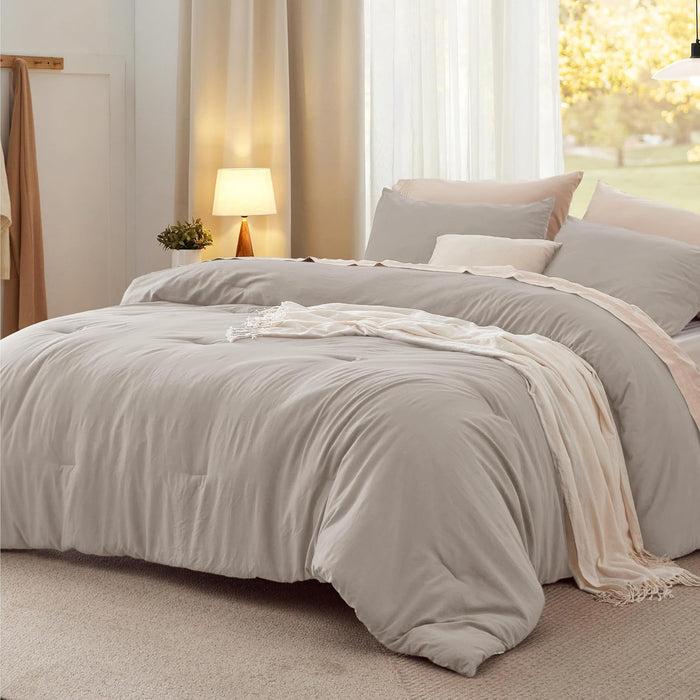 Bedsure Queen Size Comforter Set, Cream Soft Prewashed Bedding for All Seasons, 3 Pieces GentleSoft™ Warm Down Alternative Bed Set, 1 Lightweight Comforter (90"x90") and 2 Pillowcases (20"x26")