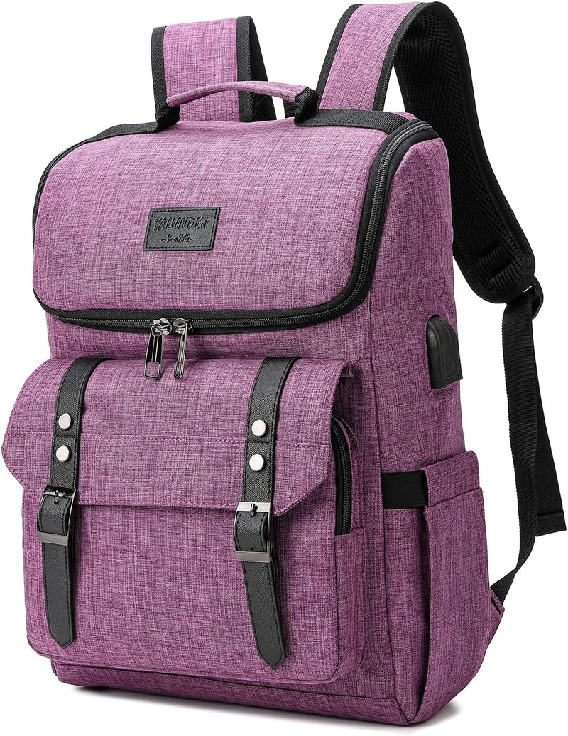 YALUNDISI Vintage Backpack Travel Laptop Backpack with usb Charging Port for Women & Men College Backpack Fits 15.6 Inch Laptop Black