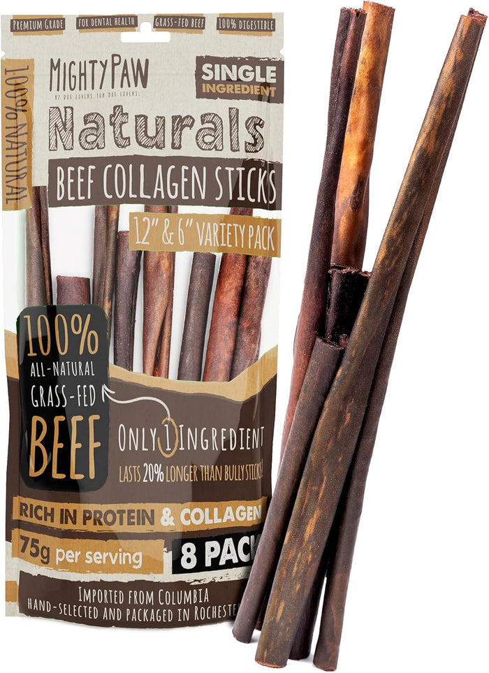Mighty Paw Long Lasting 12" Bully Sticks for Dogs - All Natural Grass Fed Beef Chews. Lower Odor Dog Bully Sticks for Large Dogs, Medium and Small Breeds. Single Ingredient Treats