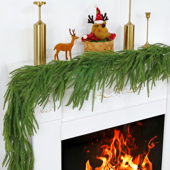 Christmas Garland for Mantle, Norfolk Pine Garland Artificial Greenery Garlands for Table, Wall, Mantle, Indoor, Outdoor Christmas Decorations(1 PCS, 6 FT)