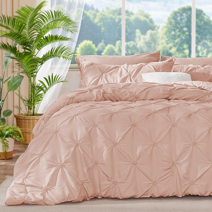 BEDELITE Pink Twin Comforter Set - 2 Peices Boho Pintuck Bedding Comforter Sets, Lightweight Soft & Warm Twin Bedding Sets with 1 Pillowcase for All Season