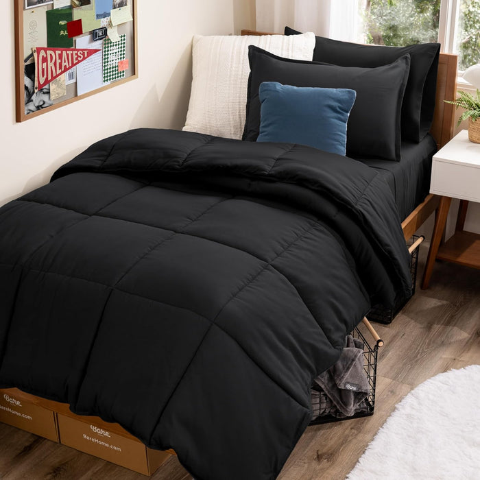 Bare Home Bed-in-A-Bag 7 Piece Comforter & Sheet Set - King - Goose Down Alternative - Ultra-Soft 1800 Premium Bedding Set (King, Grey/Grey)