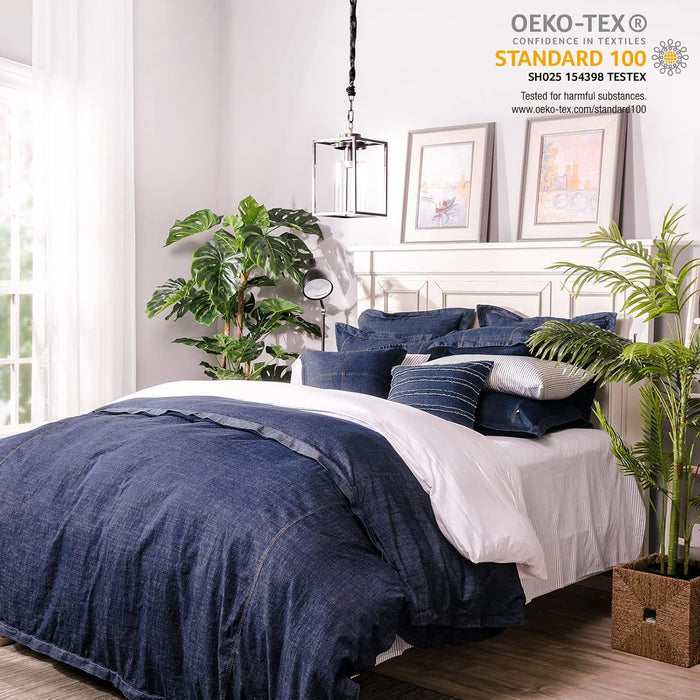 ELEGANT LIFE HOME Denim Dark Blue Duvet Cover 100% Cotton Washed Soft Bedding with Button Closure Corner Ties (1pc, Queen Size 90'' x 96'')