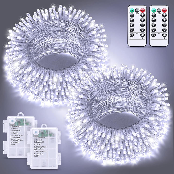 JMEXSUSS 2 Pack Battery Operated String Lights with Remote, Total 66ft 200 LED Classroom Lights, Battery Christmas Light Outdoor Indoor for Bedroom Classroom Dorm Yard Tree Party Decor(Warm White)