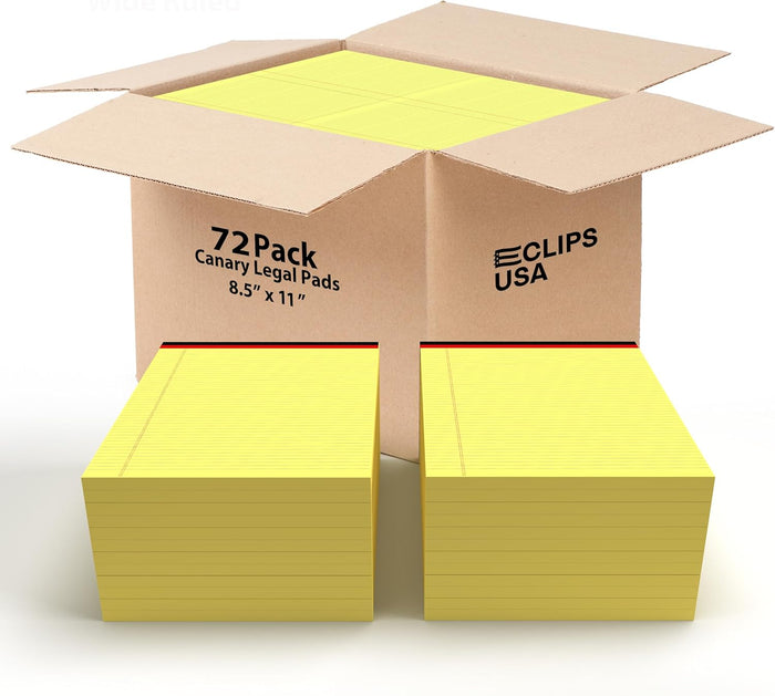 E-CLIPS USA Notepads, Legal Pads, Note Pads 8.5 x 11, Legal Wide Rule Notepad, Canaray, Chipboard Back, Writing Pad, Office Supplies, 50 Sheets Per Pad (48 Pack)