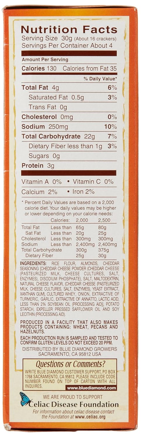 Blue Diamond Almonds Nut Thins, Cheddar Cheese, 4.25 Oz