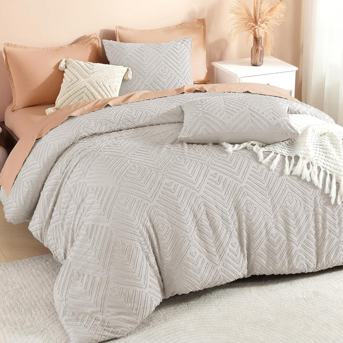 Litanika King Size Comforter Set Beige, 3 Pieces Cream Tufted Boho Farmhouse Bedding Comforter Sets, Lightweight Fluffy Comforter Bed Set for All Season (104x90In Comforter and 2 Pillowcases)